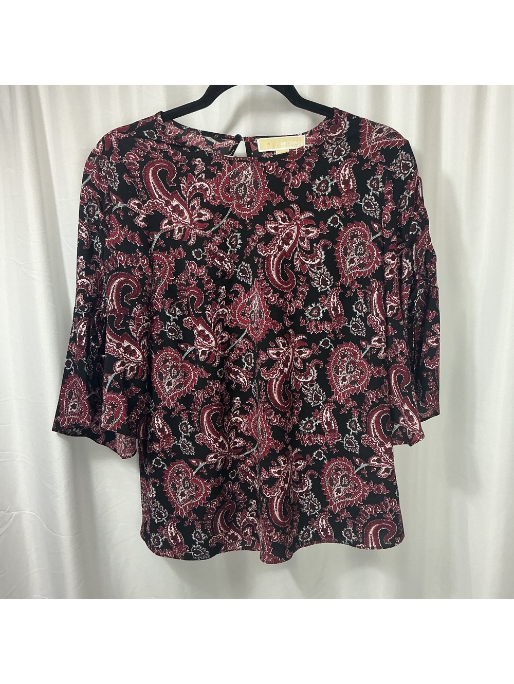 Michael Michael Kors black and burgundy paisley blouse size M boho office work